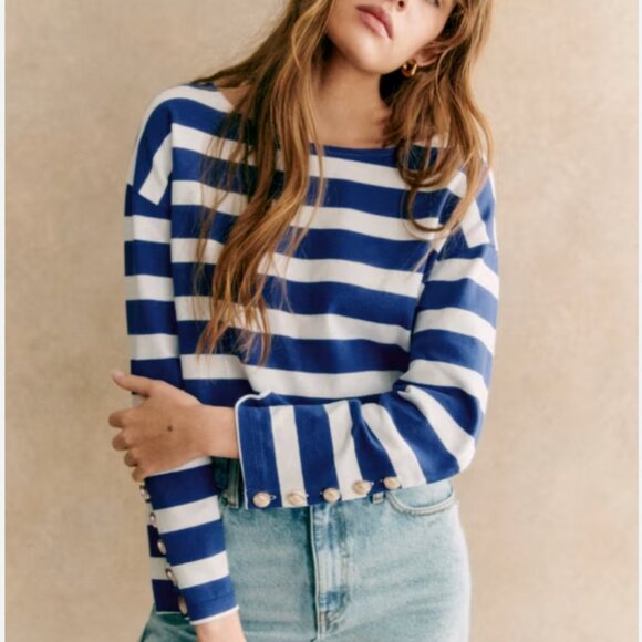 Sezane Tops - NWT Sezane Sue Marinière  Maxi White Stripes / Blue Sz Small